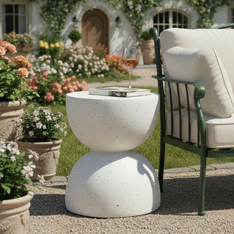 Table d'appoint d'extérieur en oxyde de magnésium, légère et pratique, style moderne, blanche (1/5)
