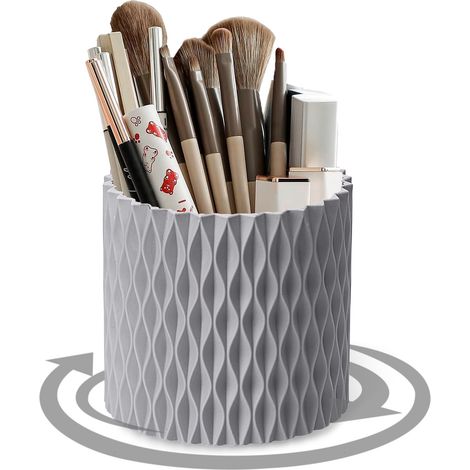 Boîte de rangement pour pinceaux de maquillage, porte-stylo multifonctionnel rotatif à 360°, boîte de rangement pouvant contenir du rouge à lèvres, un peigne et des outils de beauté (gris)