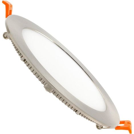 Spot Encastrable Dalle LED Ronde Extra-Plate 12W Cadre Argentée Coupe Ø 155 mm Downlight Panel Blanc Neutre 4000K - 4500K