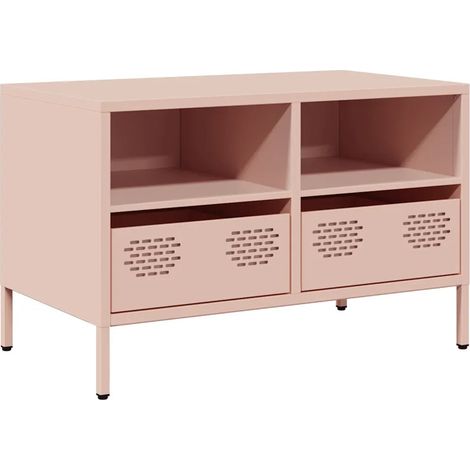 Meuble TV style industriel avec rangement 68 x 39 x 43 cm pieds réglables finition mate en acier laminé à froid rose (1/5)