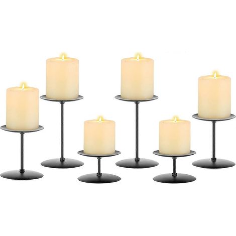 Bougeoirs noirs pour bougies piliers - Lot de 6 bougeoirs modernes en métal, centre de table décoratif pour mariage, Noël, Avent, salon (1/5)