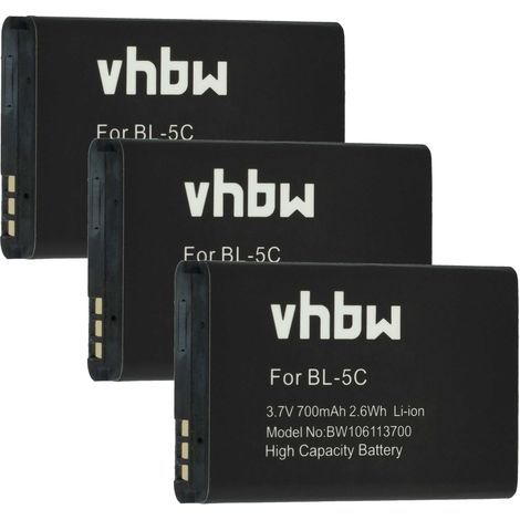vhbw 3x Akku kompatibel mit Nokia 2255, 2118, 2280, 2270, 215, 2285, 220 Dual Sim, 2310, 2300 Handy Smartphone Telefon (700 mAh, 3,7 V, Li-Ion) (1/5)