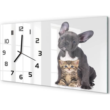 Horloge Murale Décorative 60x30 cm Format Horizontal Design Moderne Élégant Chien et chat (1/5)