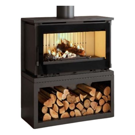 Fm Calefaccion – Poêle à bois raccordable 12.6 kW – Évacuation des fumées supérieure – Prise d'air directe – Longueur bûche 62 cm – Rendement 81%