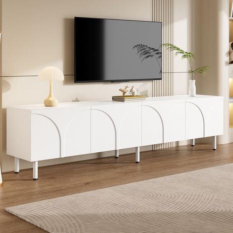 Mobile TV 180x35x49 cm bianco in MDF e PB - 4 ante con 2 vani interni (1/5)