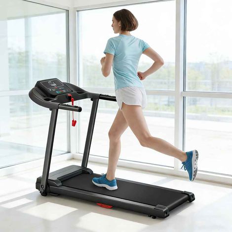 Tapis de course pour bureau à domicile avec réglage manuel de l'inclinaison, moteur de 3 CV, vitesse maximale de 14 km/h, 12 programmes intégrés, écran LED, porte-bouteille (1/5)