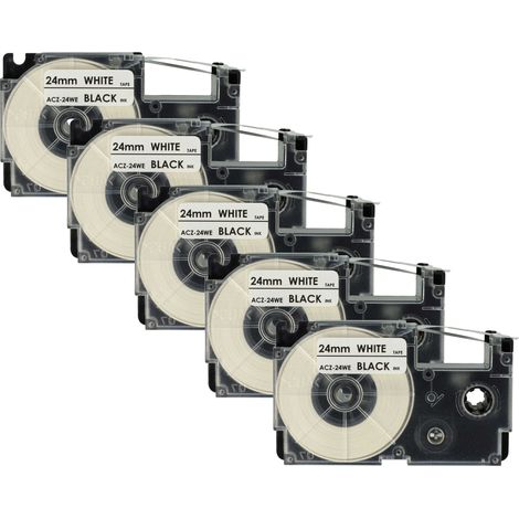vhbw 5x Label Tape compatible with Casio KL-C500 Label Printer 8m x 24 mm, Black on White (1/4)