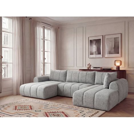 BOBOCHIC - Canapé panoramique fixe NESTY tissu chiné Angle gauche  Gris clair