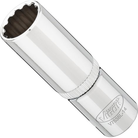 VIGOR Steckschlüsseleinsatz, lang, 3/8 (10 mm) Vierkant hohl, Außen Doppelsechskant Profil, SW 14 mm (1/3)