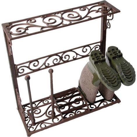 Porte bottes avec grattoir en fonte pour 2 paires - Marron - L 60 x P 23 x H 60 cm - Livraison gratuite
