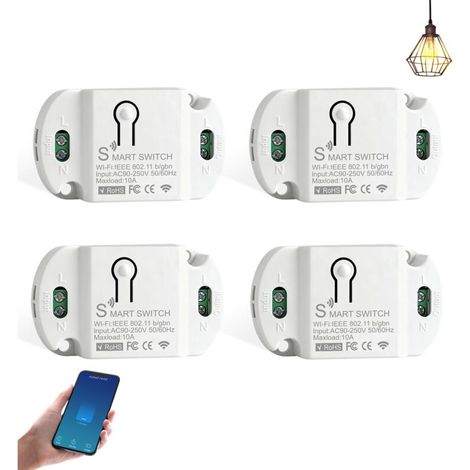 Lot de 4 modules d'interrupteur intelligents universels 10 A - Interrupteur Wi-Fi Smart Life - Module WiFi intelligent - Compatible avec Alexa Google Assistant Smart Life DIY - Encastré