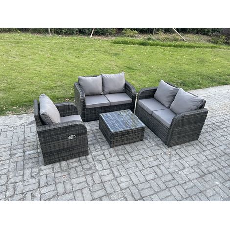 Fimous 4-teilige Gartenmöbel-Sets 5-Sitzer-Terrassenmöbel-Set, das Wicker Rattan-Sofa-Stuhl und Tisch mit Kissen webt (1/5)