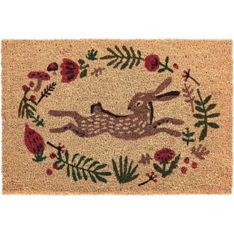 Doormat Natural Coir with Anti-Slip Bottom 60 x 90 cm Anti Slip Decoration Hare Pattern Welcome Mat ANGONO (1/5)