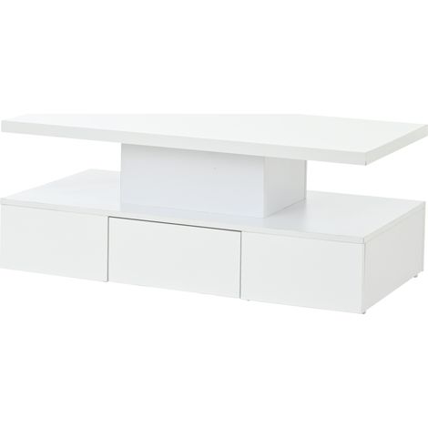 Table basse rectangulaire blanche avec LED multicolores, plateau en panneau de particules 100x50x39 cm, 1 tiroir et espace de rangement ouvert (1/5)