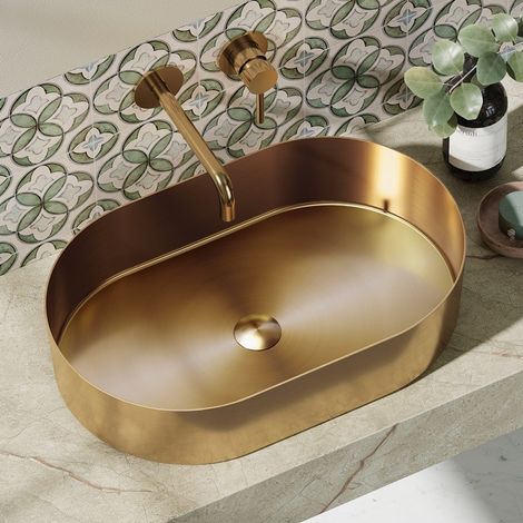 Lavabo da appoggio in acciaio inox finitura oro rosa  KJ5500RG kamalu