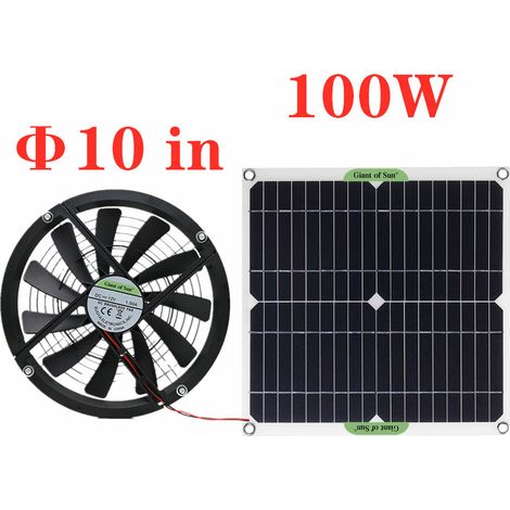Ventilateur solaire 18 V, mini-ventilateur d'extraction solaire de 25 cm (10 pouces) pour niche ou toilettes pour animaux.