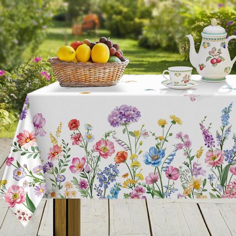 Tischdecke Blumen Garten Schmetterlinge 152x213cm Bunt Lila Rechteckig Pflegeleicht