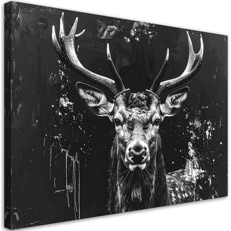 Tableau déco Cerf argenté sur fond peint en noir 100x70 (1/4)