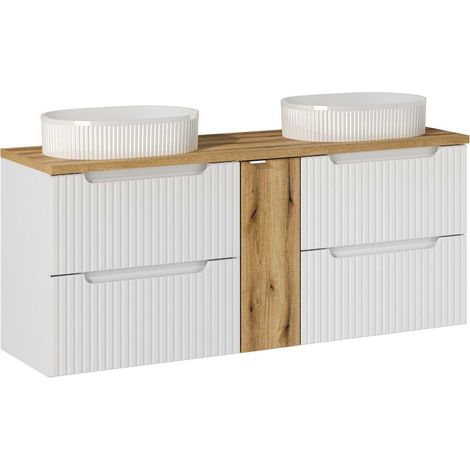 Mobile bagno doppio lavabo Riva bianco e marrone 140cm (1/5)
