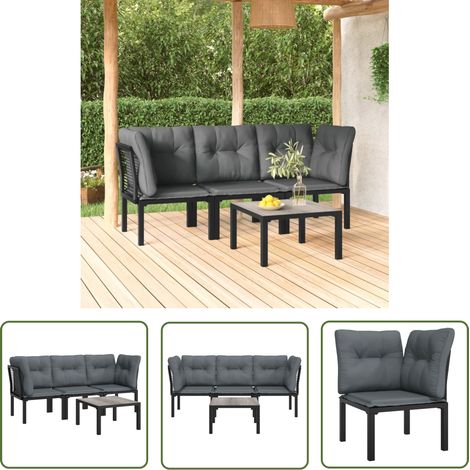 Salon de jardin 4 pcs Meuble de jardin Mobilier de jardin noir et gris résine tressée 24565 (1/5)