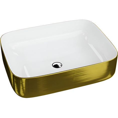 Vasque à poser LAVITA Vasque à poser élégante et compacteProduit en porcelaine de haute qualité rectangulaire 50,5x40x14 cm Blanc/Or