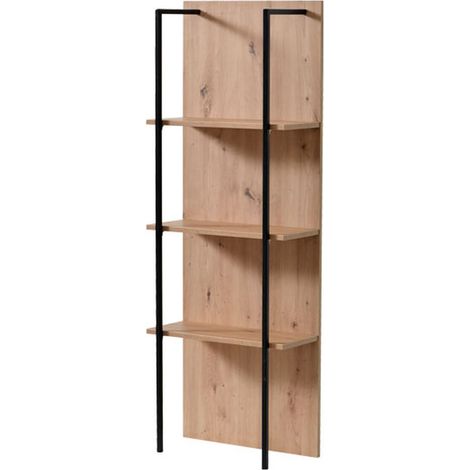 Bücherregal Cimolais, 3 Böden, Boden- und Wandmontage, Gestellfarbe Schwarz, 50x28x137,5h cm Eiche Braun