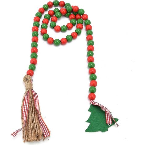 Guirlande de perles en bois, pompon pour sapin de Noël, ornements en perles de bois pour la décoration de la maison et des fêtes (rouge vert) (1/5)