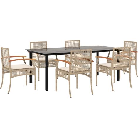 Maison Exclusive - Set da Pranzo da Giardino 7 pz con Cuscini Beige in Polyrattan (1/5)