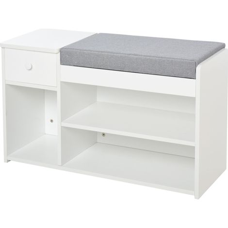 Panca da Ingresso Scarpiera 81x31,5x49 cm in Legno Bianco (1/5)
