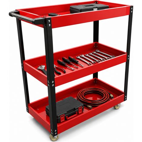 Roog Performance Werkstattwagen Workshop Trolley Werkzeugwagen Rollwagen 3 Ebenen Etagen Fächer Rot