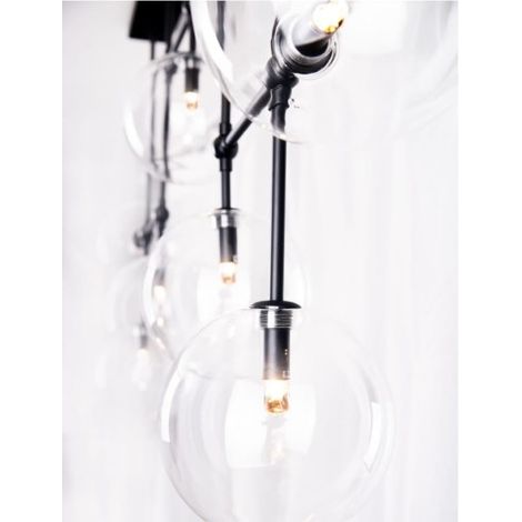 Plafonnier noir allongé 7 globes verre G9 40W Maxlight
