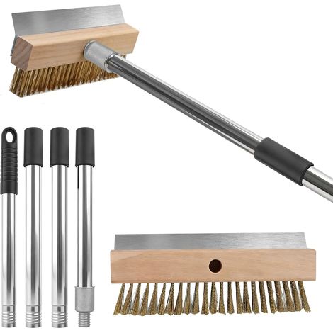 Brosse à Pierre Pizza Four Démontable de 78-150 cm, Tête à Bois de Nettoyage de 25 cm avec Grattoir INOX, Brosses Laiton et Manche Tubulaire, Accessoire Barbecue pour Cuisine Extérieure (1/5)