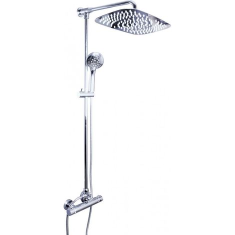 Colonne de douche murale thermostatique en laiton chromé avec douchette H. 111 cm (1/3)