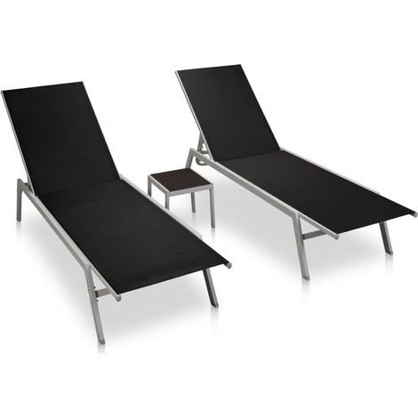 Set di 2 lettini prendisole sedie a sdraio lettini prendisole lettini da giardino mobili da giardino con tavolo acciaio e textilene nero 020012072