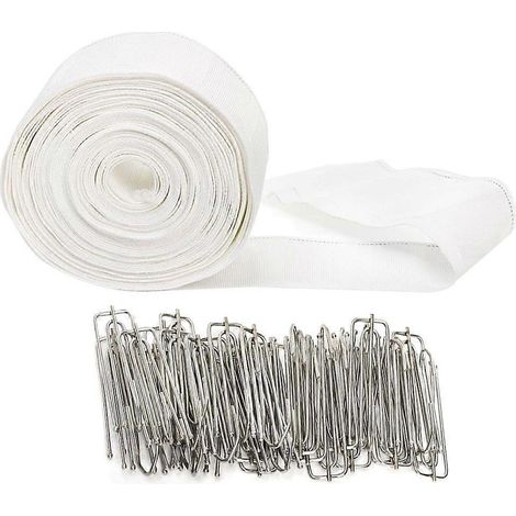 Ruban à plisser de 10 mètres pour rideaux, comprenant 30 crochets à plisser à 4 branches. (1/5)
