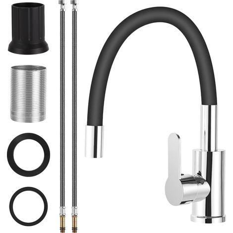 Robinet Mitigeur Cuisine Flexible, Noir, Rotative à 360° avec Bec (1/5)