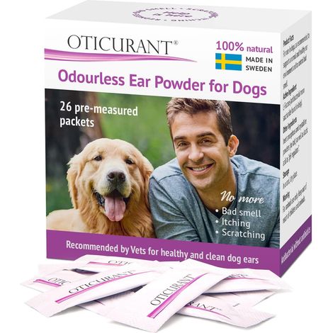 Poudre d'oreille pour chien Fini les démangeaisons, le grattage et les mauvaises odeurs Réduit l’accumulation de cérumen Pas besoin de gouttes nettoyantes ni de solution lavante 26 sachets (1/5)