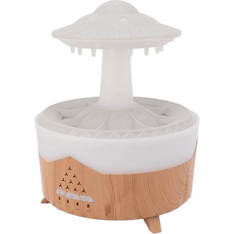 Humidificateur UFO Raindrop avec lumières colorées, télécommande, minuterie, diffuseur d'arômes, 100-240 V, aspect bois, prise européenne (1/5)