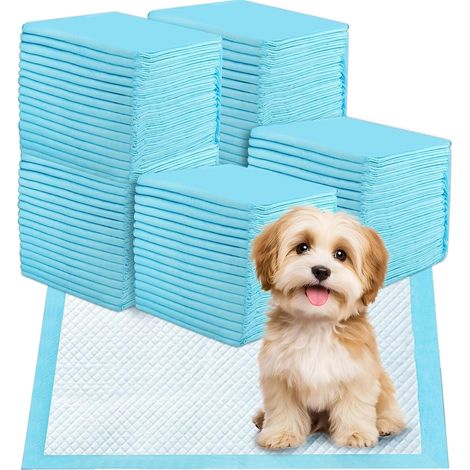 Lot de 100 tapis de dressage jetables pour chien 33 x 45 cm - 6 couches - Ultra absorbants - Anti-fuite et sans odeur - Bleu (1/5)