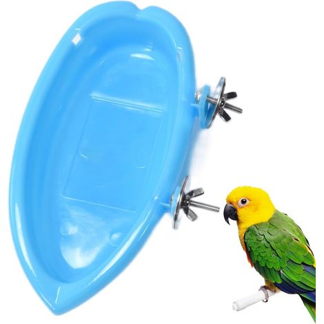 Vogelbad - Käfigzubehör für Papageien, Kanarienvögel und kleine Vögel (Blau)