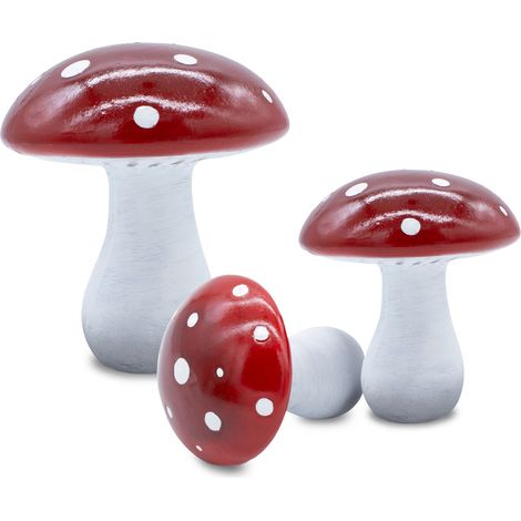 Keramik Fliegenpilz 3er Set farbig - 2x 13 cm / 1x 17 cm - Deko Pilz mit glasiertem Schirm - Tisch Aufsteller Herbst Dekofigur zum Hinstellen