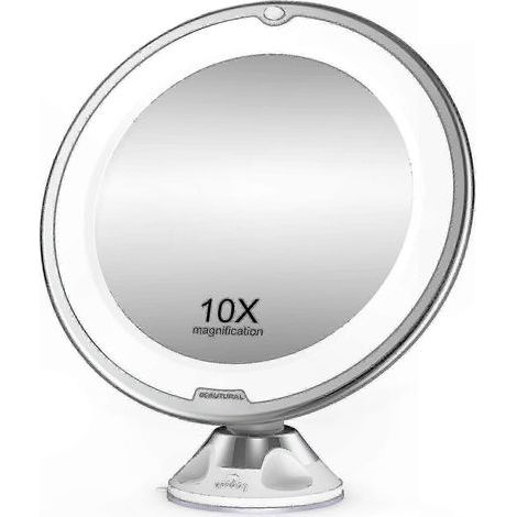 Miroir de maquillage LED grossissant x10. miroir de coiffeuse portable. avec éclairage lumière du jour. rotation à 360 degrés. miroir lumineux pour salle de bain (1/4)