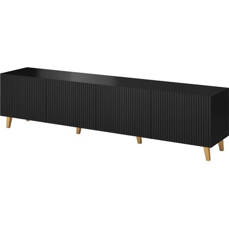 Bim Furniture – Meuble TV 200 cm noir mat – Corps en panneau stratifié – Façades en MDF avec film PVC – Design moderne et élégant (1/4)