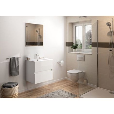 Meuble Sous-Vasque à Suspendre de Salle de Bain AQUARINE Prefixe 2 Tiroirs Blanc - 241453 (1/2)