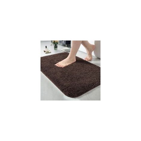 Tapis de bain 24 × 17 pouces, tapis en microfibre épaisse, douce et très absorbante, lavable en machine, tapis antidérapant à poils longs, idéal pour baignoire et sol de douche, séchage rapide (marron