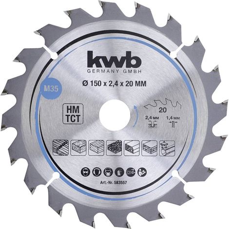 kwb 583557 Lama per seghe circolari per trucioli, legno/legno duro, 150 x 20 mm, tagli puliti, numero medio, 20 denti Z-20, lama per seghe CleanCut media, 150 x 20