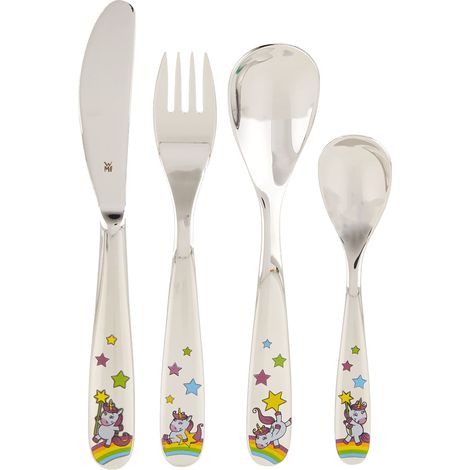 Couverts pour Enfant 3-9 Ans Licorne 4 pièces en Acier Inoxydable Poli Passent au Lave-Vaisselle, Acier, Argent, 21.3 x 15.5 x 2.5 cm (1/5)