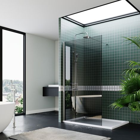 ELEGANT Frameless Wet Room Shower Screen Panel 8mm Easy Clean Glass Walk in Shower Enclosure 800mm Grey + Chrome Frame