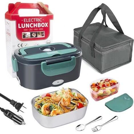 QORVA-Lunch Box Chauffante Électrique 4 en 1 12V/24V/220V240V, 1.05L 40W Acier Inox Chauffage Rapide Gamelle, Boîte Repas Amovible, pour Bureau, École, Voyage, Voiture, Avec Sac Isotherme (1/5)