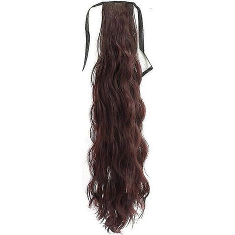 Perruques pour femmes, queue de cheval, cheveux longs et bouclés naturels, fausse queue de cheval, tresses, cheveux synthétiques (bandage marron foncé) (1/5)